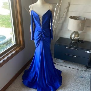 Elegant Royal blue evening gown w/Swarovski crystals.